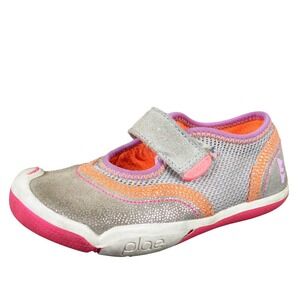 Plae Emme Toddler Girls Mary Jane Sneakers Size 9 Silver Shimmer Suede Pink Mesh